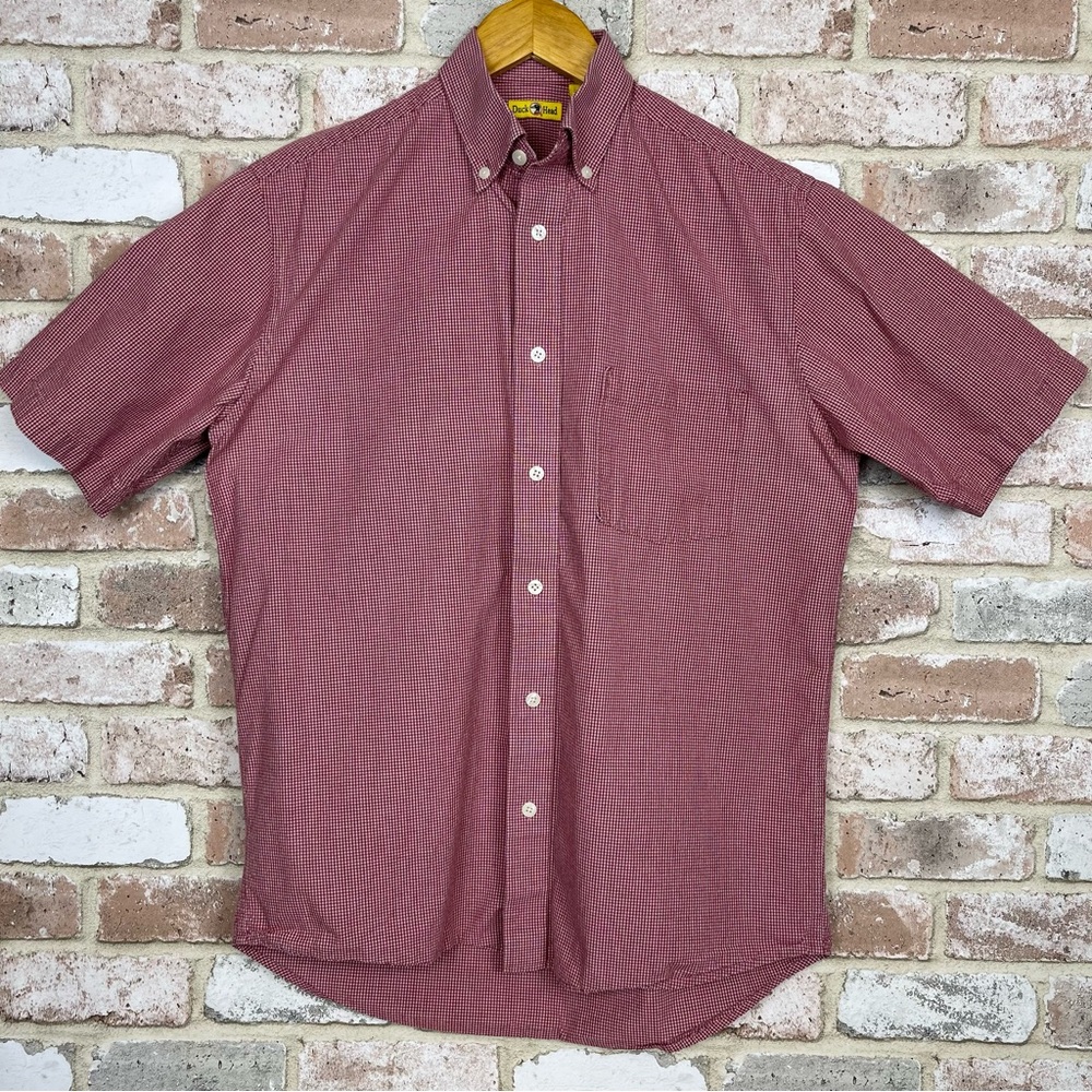 Duck Head Short Sleeve Button Down Shirt Red White Front Pocket Men’s Size Small